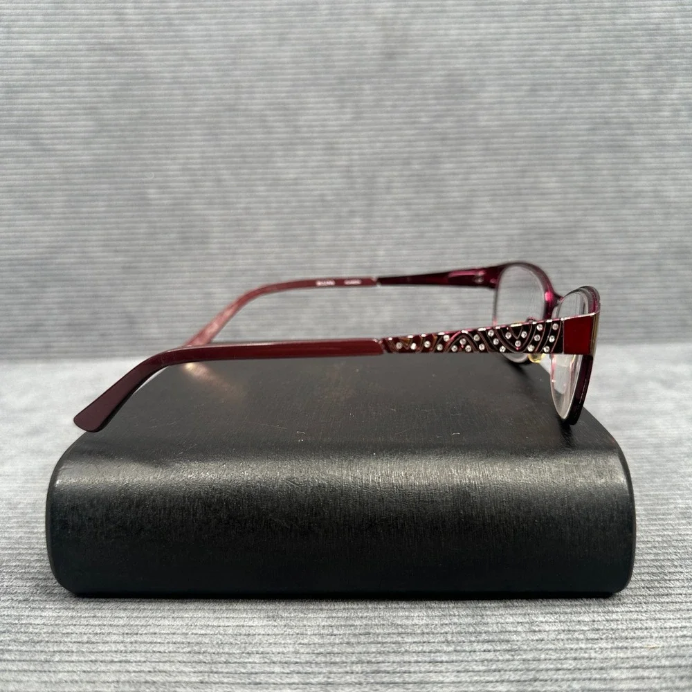 Bulova Alameda Eyeglasses Marsala Red Cat Eye Rhinestone Frames 51-16-135 Y2k